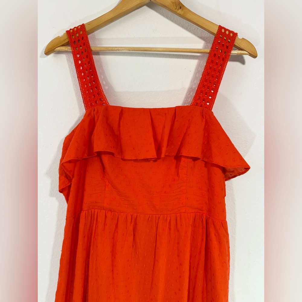 J. Crew Women’s Orange Eyelet Ruffle Midi Dress Size 8 Tall Sleeveless Summer - Picture 6 of 12